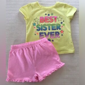 Best Sister Ever Yellow and Pink Toddler Girl Outfit Size 2T
